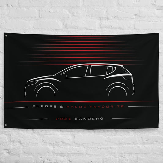 Dacia Sandero 2021 car silhouette flag - White Brick Wall