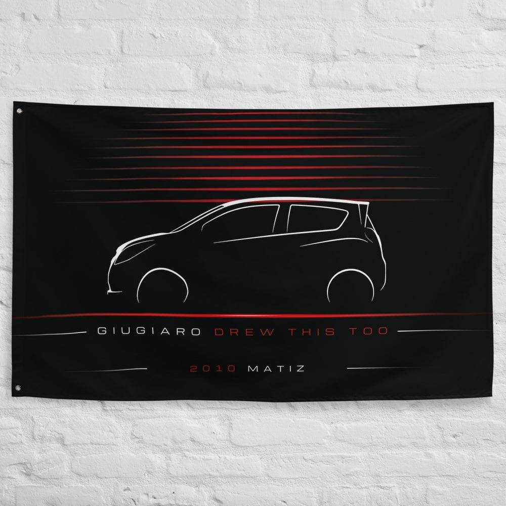 Daewoo Matiz 2010 car silhouette flag - White Brick Wall