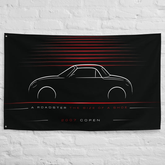 Daihatsu Copen 2007 car silhouette flag - White Brick Wall