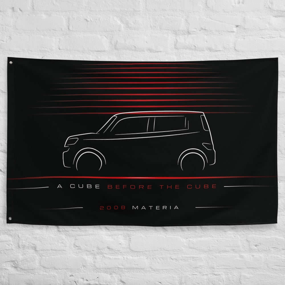 Daihatsu Materia 2008 car silhouette flag - White Brick Wall