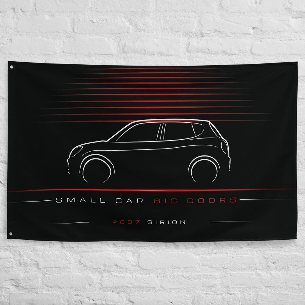 Daihatsu Sirion 2007 car silhouette flag - White Brick Wall