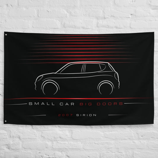 Daihatsu Sirion 2007 car silhouette flag - White Brick Wall