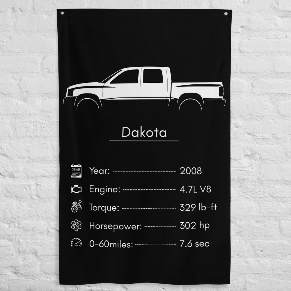 Dodge Dakota 2008 car silhouette spec flag - White Brick Wall
