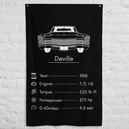 Cadillac Deville 1968 car silhouette spec flag - White Brick Wall