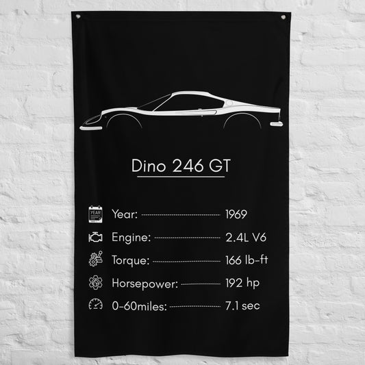 Ferrari Dino 246 GT 1969 car silhouette spec flag - White Brick Wall
