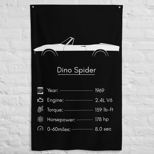 Fiat Dino Spider 1969 car silhouette spec flag - White Brick Wall