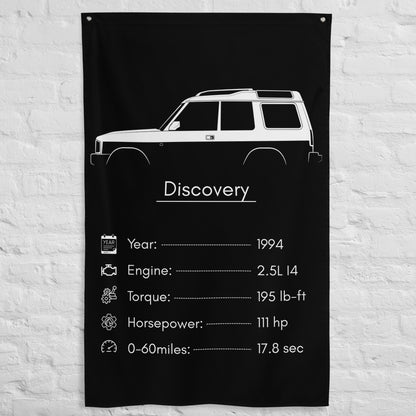 Land Rover Discovery 1994 car silhouette spec flag - White Brick Wall