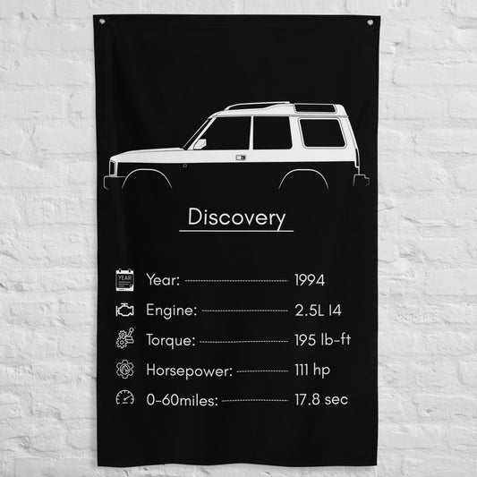 Land Rover Discovery 1994 car silhouette spec flag - White Brick Wall