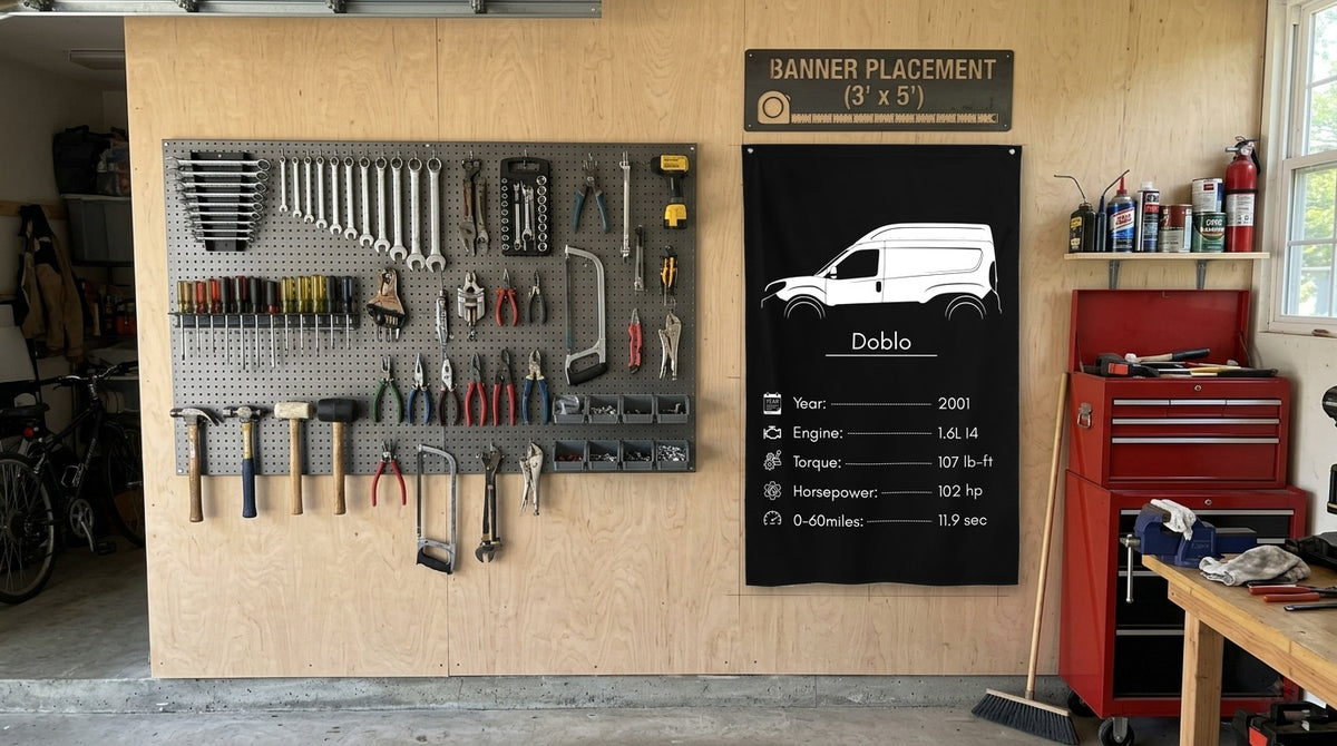 Fiat Doblo 2001 car silhouette spec flag - Garage Plywood Wall