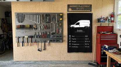 Fiat Doblo 2001 car silhouette spec flag - Garage Plywood Wall