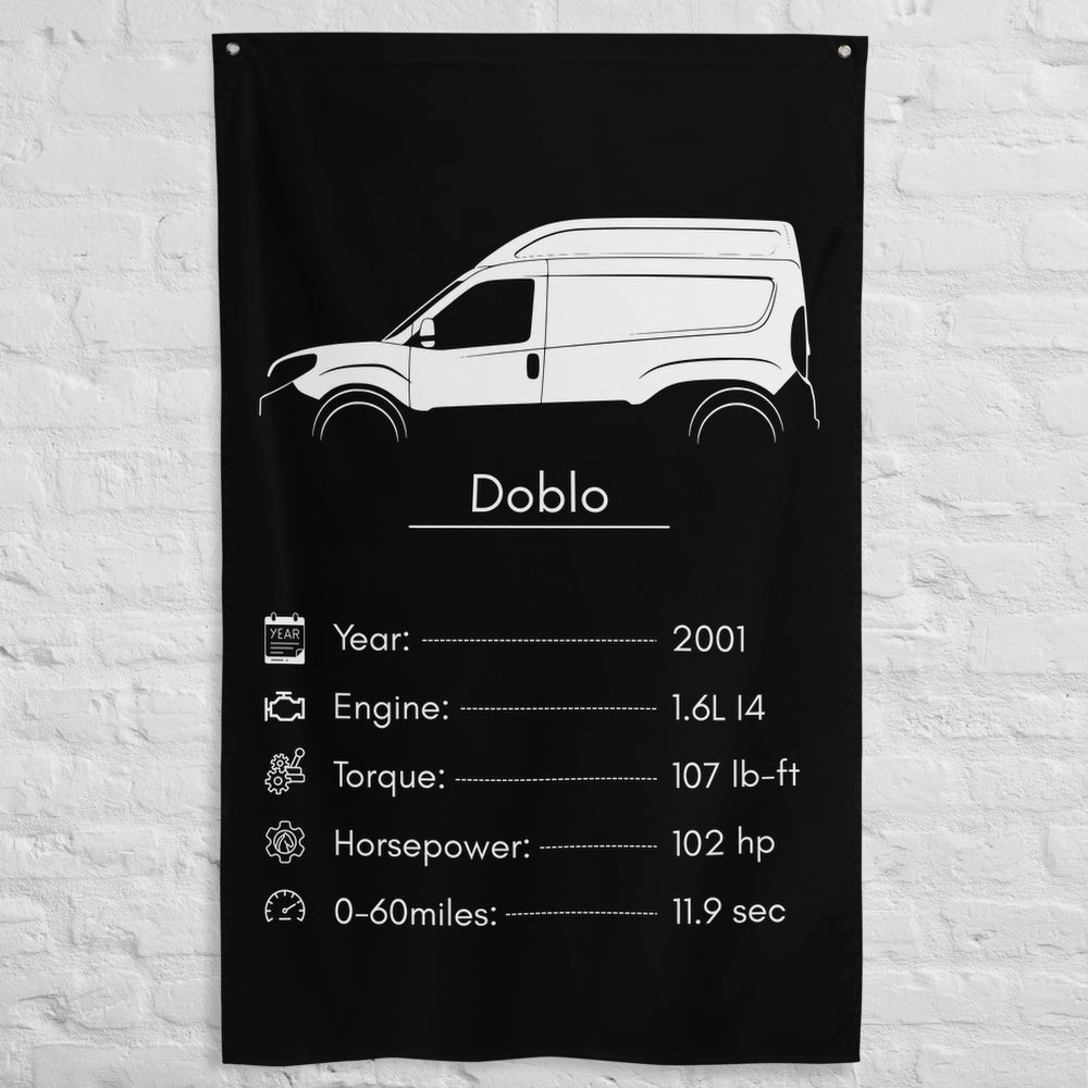 Fiat Doblo 2001 car silhouette spec flag - White Brick Wall