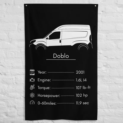 Fiat Doblo 2001 car silhouette spec flag - White Brick Wall