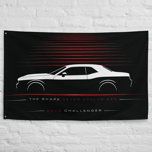 Dodge Challenger 2019 car silhouette flag - White Brick Wall