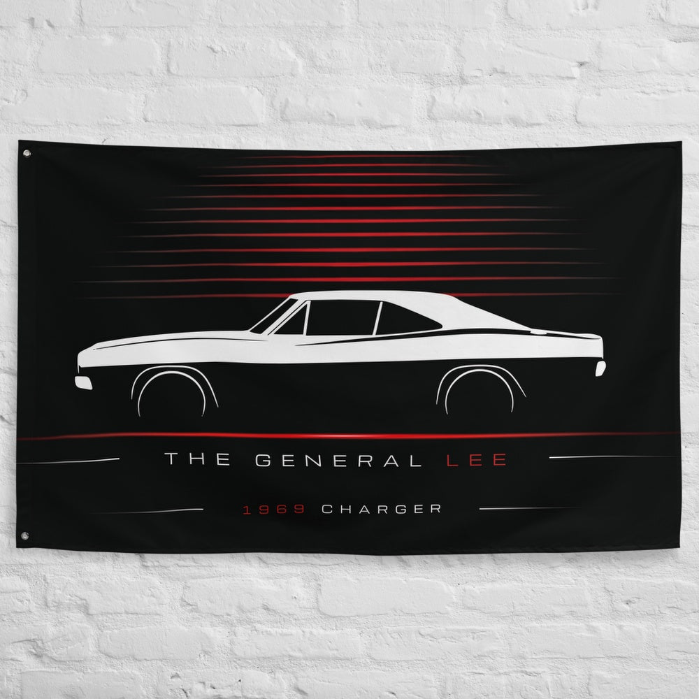 Dodge Charger 1969 car silhouette flag - White Brick Wall