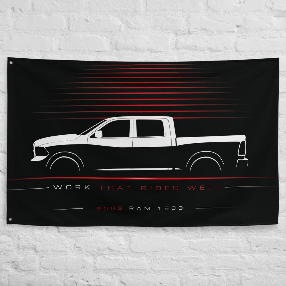 Dodge Ram 1500 2009 car silhouette flag - White Brick Wall