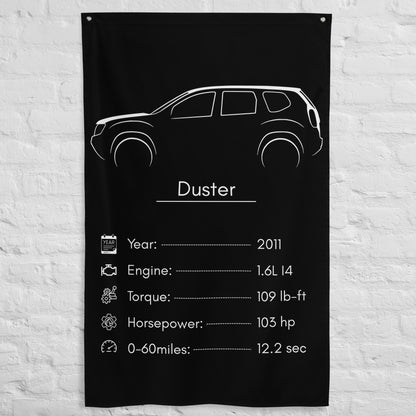 Dacia Duster 2011 car silhouette spec flag - White Brick Wall