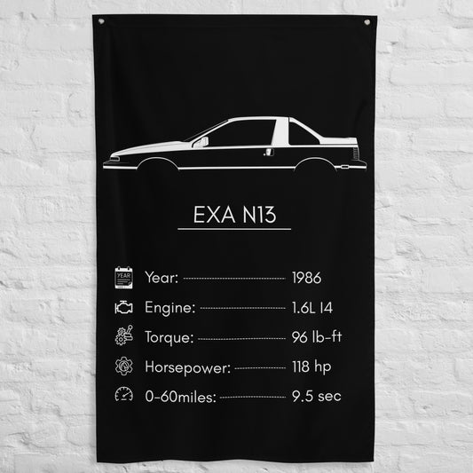 Nissan EXA N13 1986 car silhouette spec flag - White Brick Wall