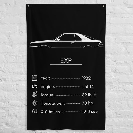 Ford EXP 1982 car silhouette spec flag - White Brick Wall