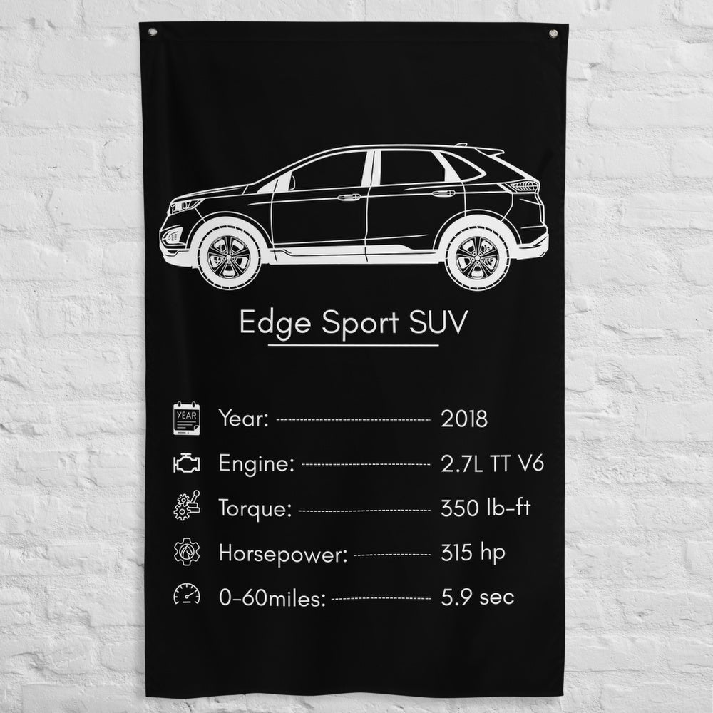 Ford Edge Sport SUV 2018 car silhouette spec flag - White Brick Wall
