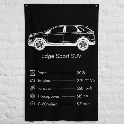 Ford Edge Sport SUV 2018 car silhouette spec flag - White Brick Wall
