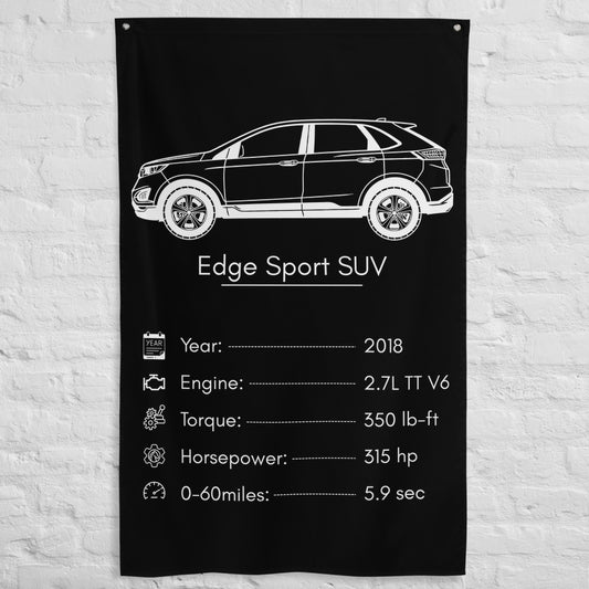 Ford Edge Sport SUV 2018 car silhouette spec flag - White Brick Wall