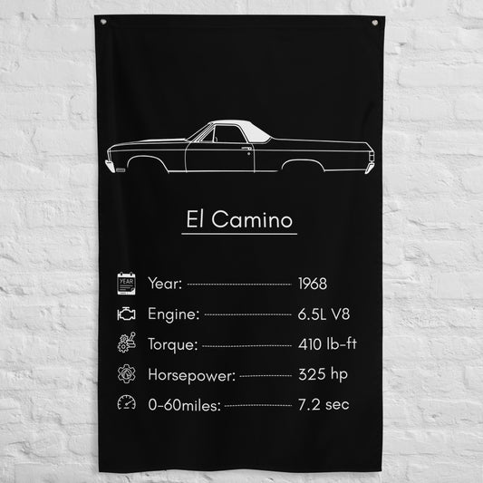 Chevrolet El Camino 1968 car silhouette spec flag - White Brick Wall