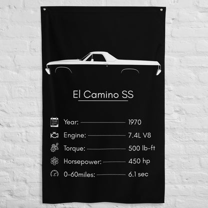 Chevrolet El Camino SS 1970 car silhouette spec flag - White Brick Wall