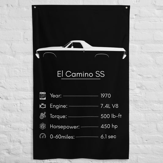 Chevrolet El Camino SS 1970 car silhouette spec flag - White Brick Wall