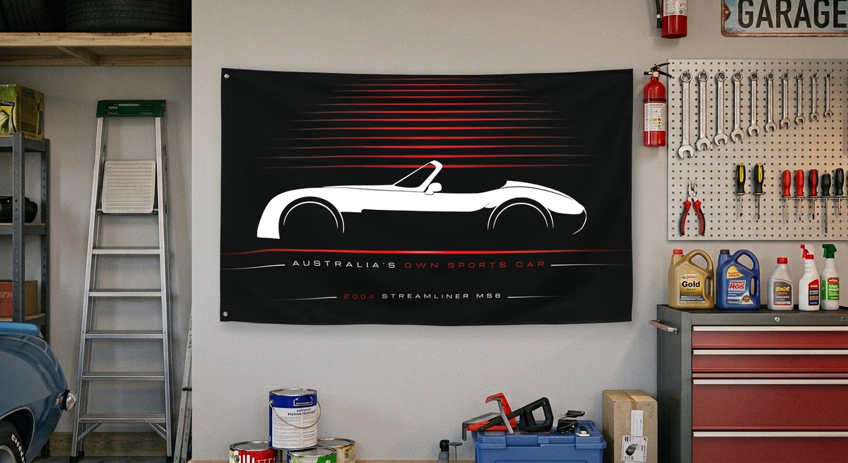 Elfin Streamliner MS8 2004 car silhouette flag - Garage Wall
