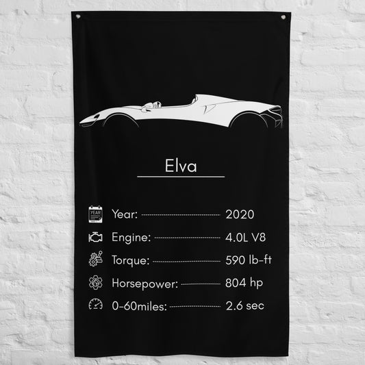 McLaren Elva 2020 car silhouette spec flag - White Brick Wall