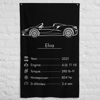 McLaren Elva 2021 car silhouette spec flag - White Brick Wall