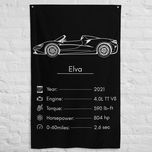 McLaren Elva 2021 car silhouette spec flag - White Brick Wall