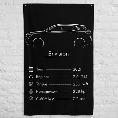 Buick Envision 2021 car silhouette spec flag - White Brick Wall