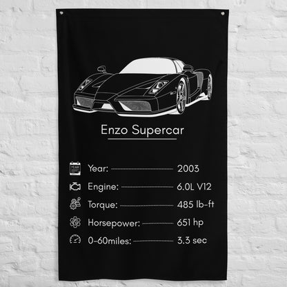 Ferrari Enzo Supercar 2003 car silhouette spec flag - White Brick Wall