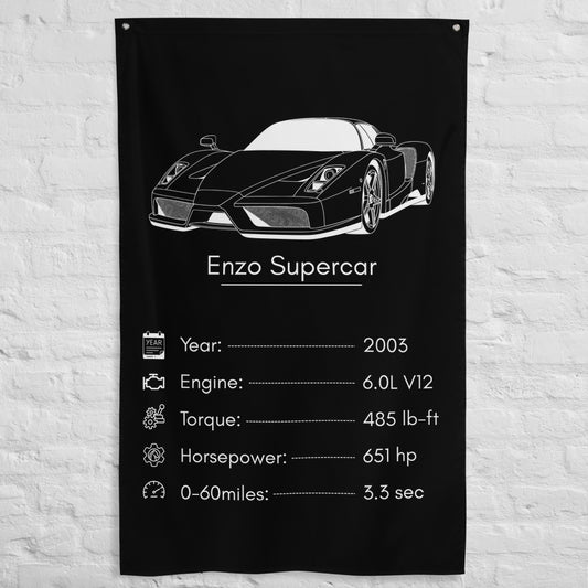 Ferrari Enzo Supercar 2003 car silhouette spec flag - White Brick Wall