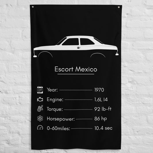 Ford Escort Mexico 1970 car silhouette spec flag - White Brick Wall