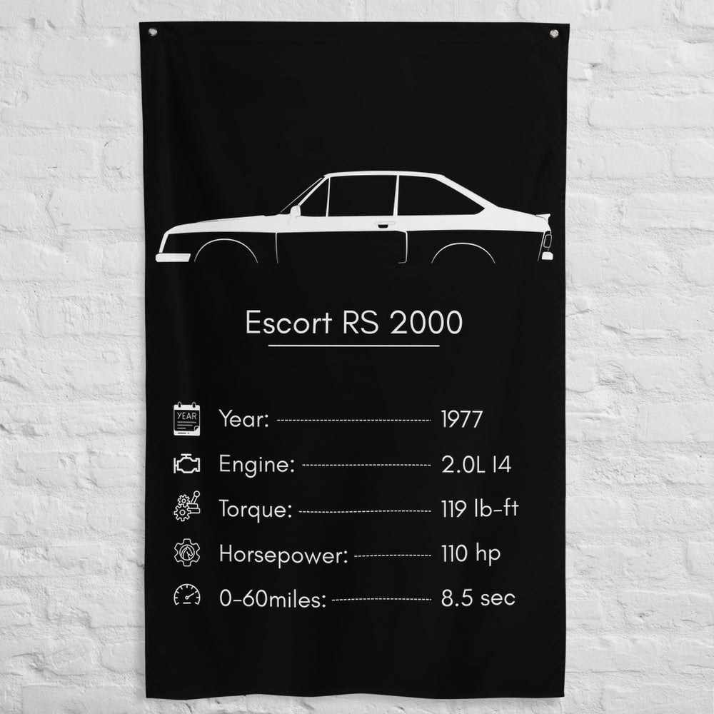 Ford Escort RS 2000 1977 car silhouette spec flag - White Brick Wall