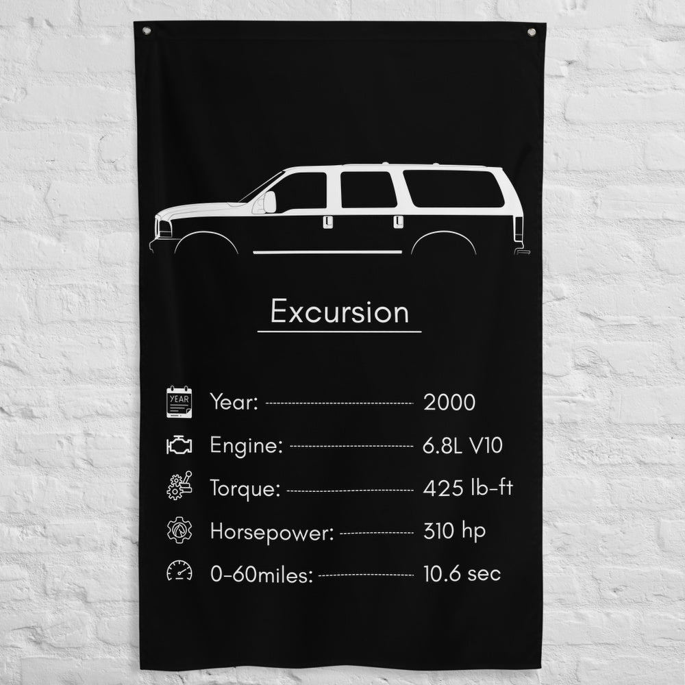 Ford Excursion 2000 car silhouette spec flag - White Brick Wall