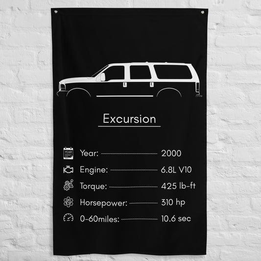 Ford Excursion 2000 car silhouette spec flag - White Brick Wall