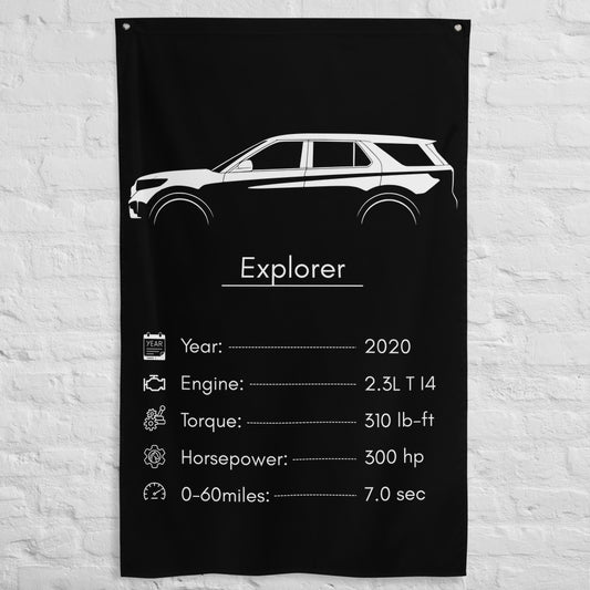 Ford Explorer 2020 car silhouette spec flag - White Brick Wall