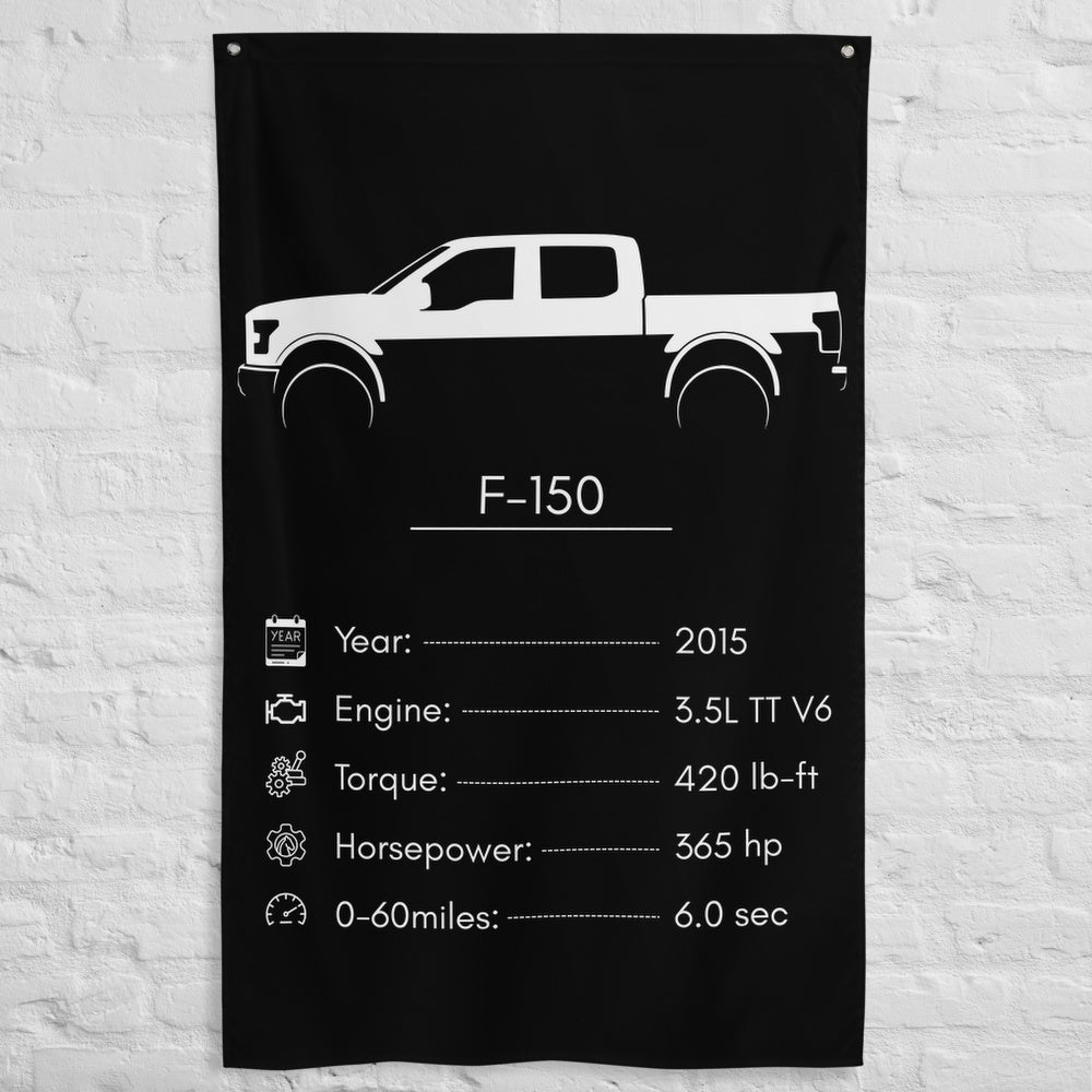 Ford F-150 2015 car silhouette spec flag - White Brick Wall