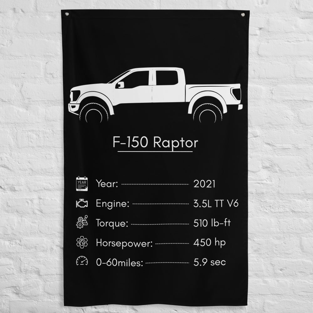 Ford F-150 Raptor 2021 car silhouette spec flag - White Brick Wall