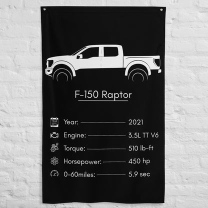 Ford F-150 Raptor 2021 car silhouette spec flag - White Brick Wall