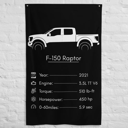 Ford F-150 Raptor 2021 car silhouette spec flag - White Brick Wall