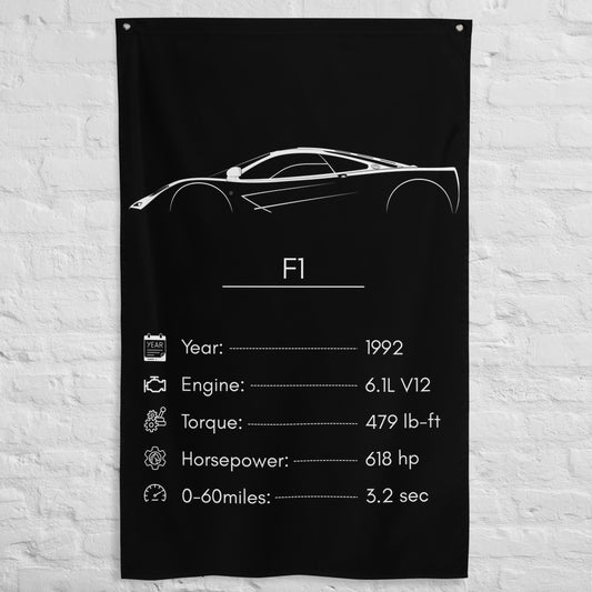 McLaren F1 1992 car silhouette spec flag - White Brick Wall