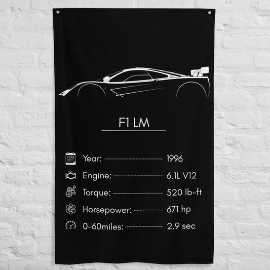 McLaren F1 LM 1996 car silhouette spec flag - White Brick Wall
