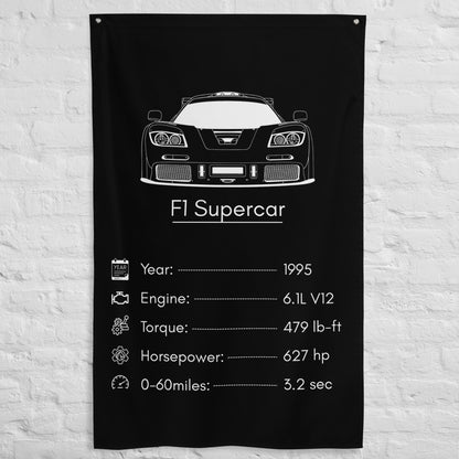 McLaren F1 Supercar 1995 car silhouette spec flag - White Brick Wall