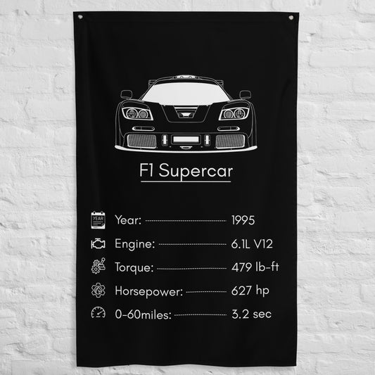 McLaren F1 Supercar 1995 car silhouette spec flag - White Brick Wall