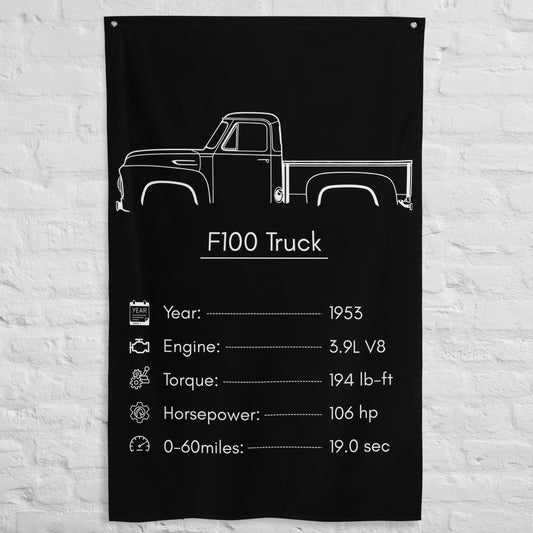 Ford F100 Truck 1953 car silhouette spec flag - White Brick Wall