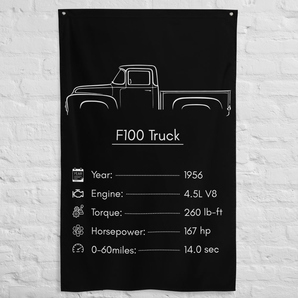 Ford F100 Truck 1956 car silhouette spec flag - White Brick Wall